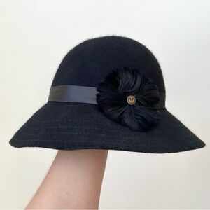 Goorin Bros Wool Hat Women’s Small Fancy Black Felt Feather 1920s Classic City